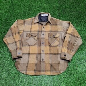 Vintage 60s Heavyweight Wool CPO Button Shirt Jacket S/M 21x27 Plaid USA
